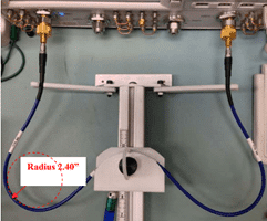 More than Just a Phase: Understanding Phase Stability in RF Test Cables 5 Figure 2: “Cross Bow” apparatus for measuring cable performance versus bend at 10”, 3.25”, and 2.4” bend radii.
