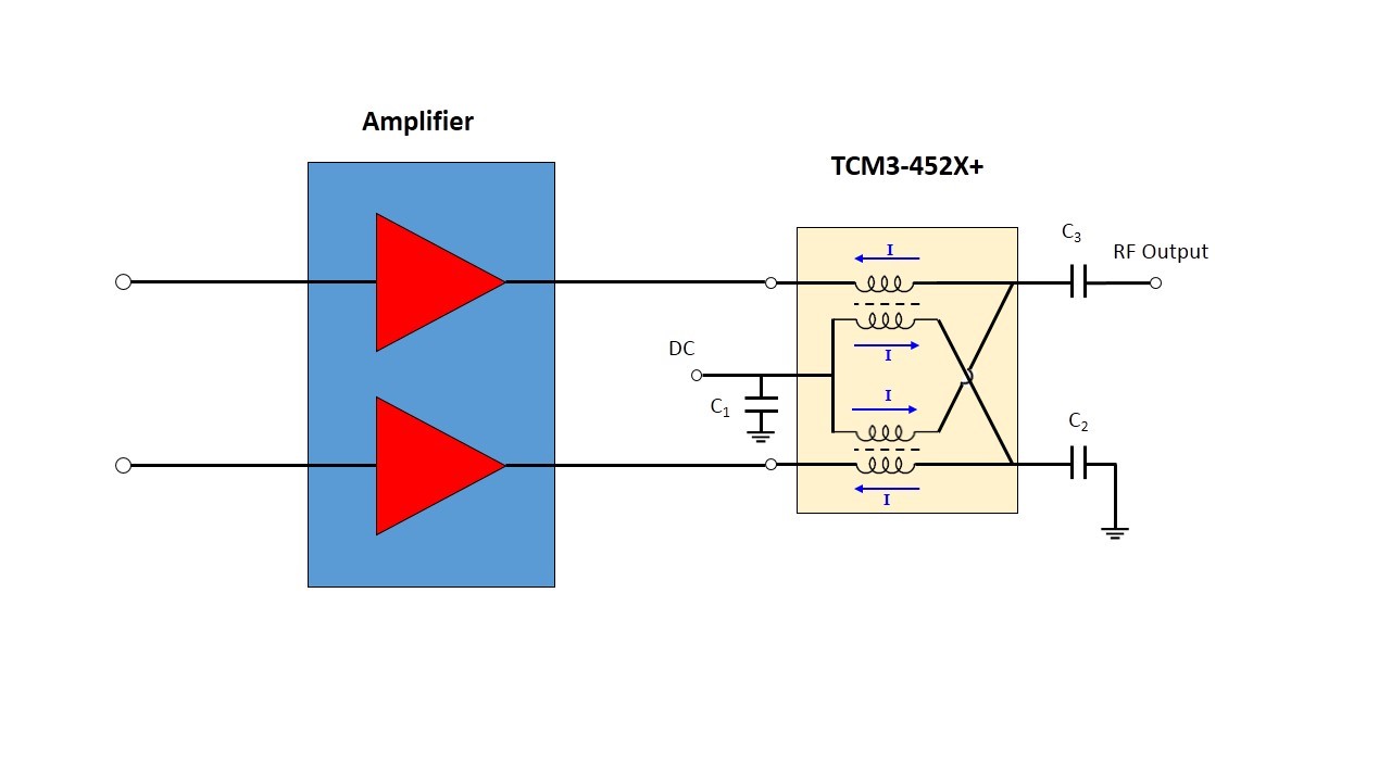 Eliminating Bias Tees from Push-Pull Amplifier Outputs Using TCM3-452X+ 3:1 Unbalanced-to-Balanced Transformer