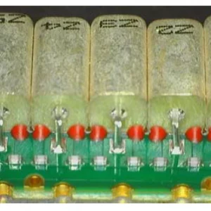 Figure 2: A Mini-Circuits 5-section ceramic coaxial resonator filter with cover removed.