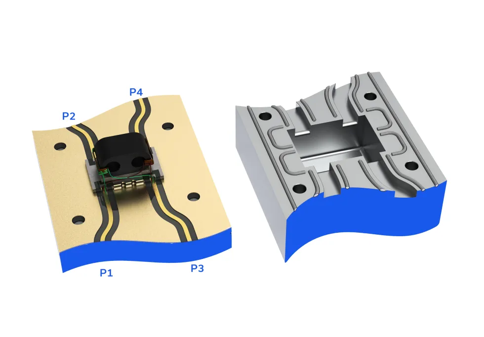 Figure 2a: SYBDC-20-61WHP+ bidirectional coupler mounted to a PCB alongside its associated shielding lid.