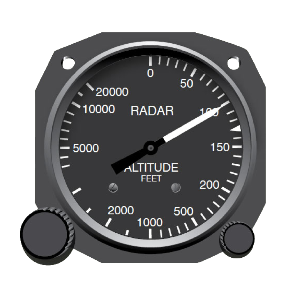 Figure 5: Notional radar altimeter instrument faceplate showing logarithmic scale12