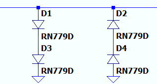 Figure 1: Limiter configuration comprised of anti parallel RN779D PIN diode pairs simplified to show only the PIN diodes
